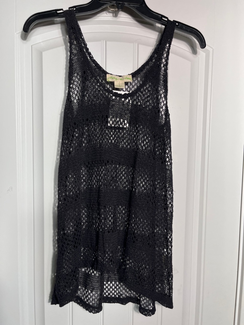 Black Crochet Open-Knit Tank Top